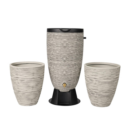 Newport 50‑Gallon Flat‑Back Rain Barrel with Stand & Planter Bundle – Slate | Removable Lid, UV-Stabilized Outdoor Water Storage
