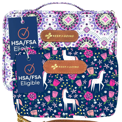 Keep Going Travel First Aid Kit Bundle of 2 Kits, First Aid Kit for Car, Home, Dorm, & Boat with Latex-Free Bandages – Travel Kit Bundle for Families