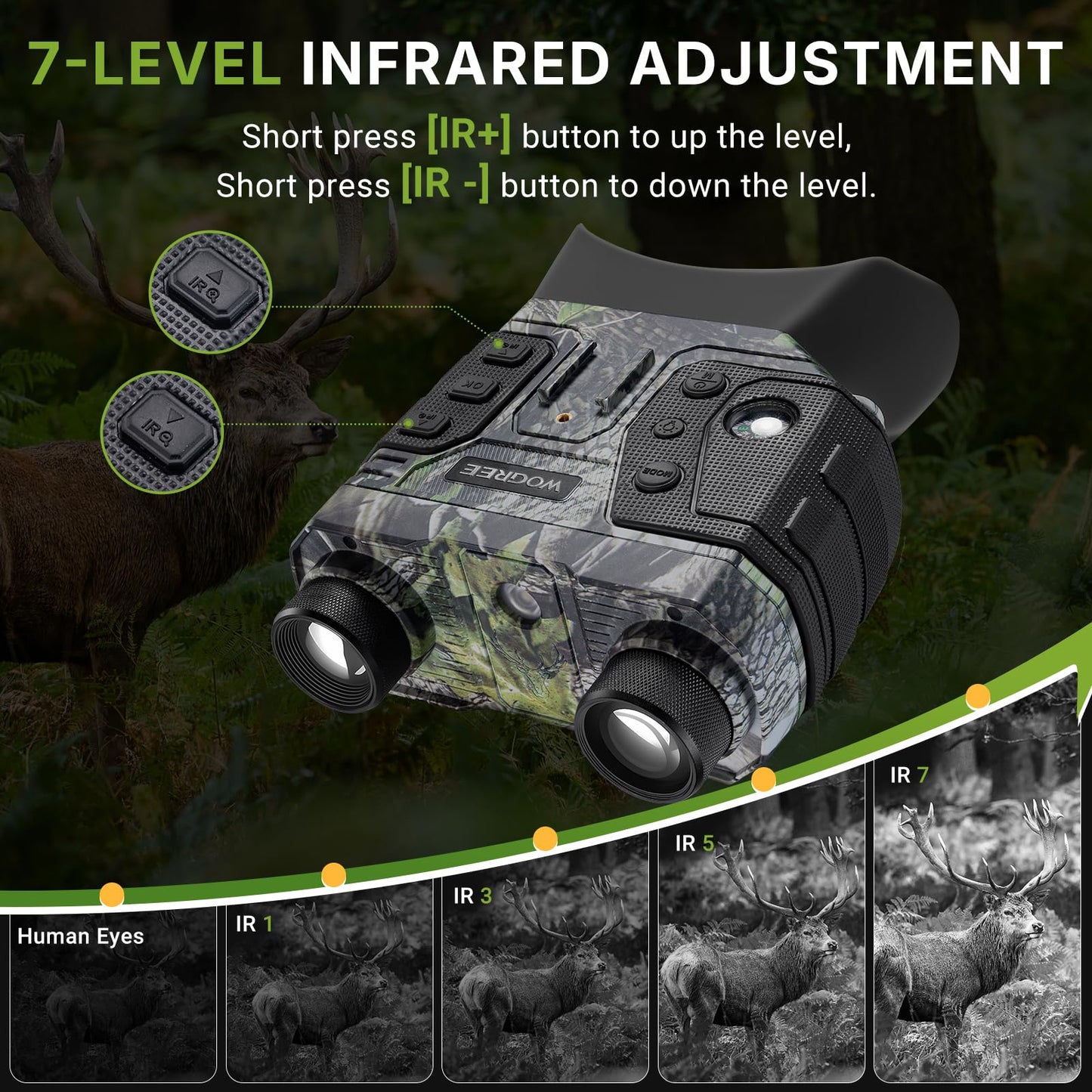 WOGREE Night Vision Goggles, 4K Night Vision Binoculars for Adults, 36MP, 1300FT Range,8X Digital Zoom, Flashlight & Compass, 5000mAh Battery, Infrared Vision, 32GB Card, for Camping & Security