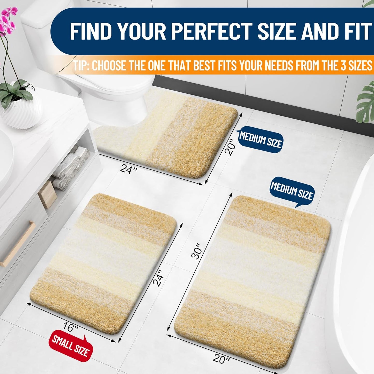 OLANLY Bathroom Runner Rug - Extra Soft Microfiber Mat with Rubber Backing | Quick Dry, Washable, 59x20, Light Yellow