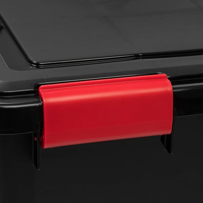 IRIS USA WeatherPro 74 Qt Storage Bins with Lids, 4 Pack, BPA-Free Plastic Gasket Box with Tight Latch and Seal, Stackable Nestable Tote Tub - Black/Red