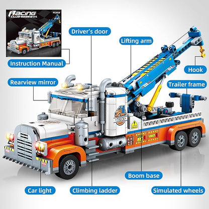 Tow Truck Building Kit 781 PCS Crane Semi and Trailer Car Transporter Construction Vehicles Building Blocks Set Rescue Cars Compatible with Lego Truck Gift for Boys Age 6-12 8-14 &amp Girls