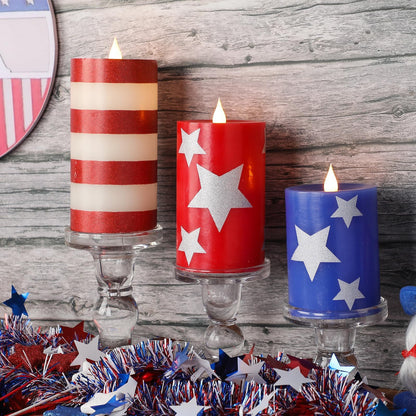 LCZLUMIPRO Set of 3 Patriotic Flameless Candles, Red White and Blue Battery Operated Pillar Candles, Patriotic Candles for 4th of July Independence Day Home Decor