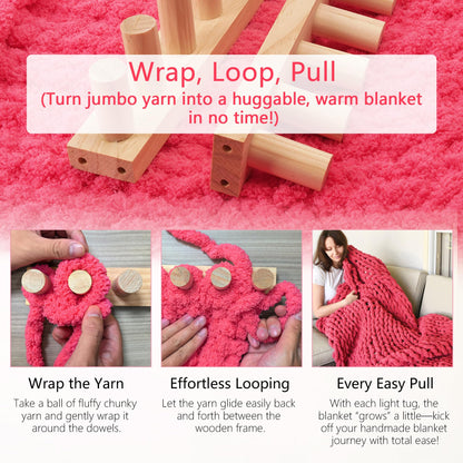 MLLNFUE 55” Chunky Blanket Loom Kit for DIY No-Needle Hand Knitting Adjustable Wooden Loom Frame Beginner Friendly Yarn Craft for Home Decor & Large Throw Blankets