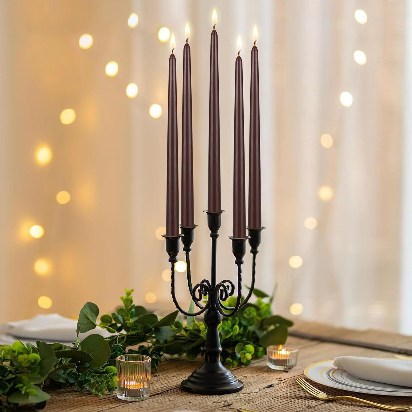 Mega Candles 12 pcs Unscented Brown Taper Candles, Hand Poured Wax Candle 12 Inch x 7/8 Inch, Home Décor, Wedding Receptions, Centerpieces, Occasions, Festivities, Romantic Events, Holders