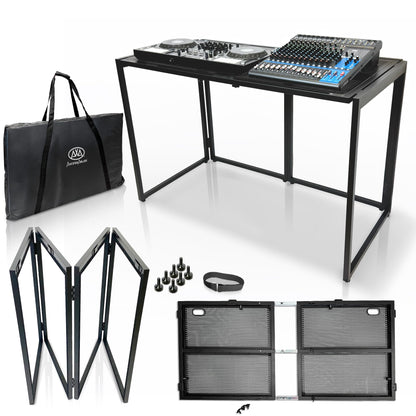 AxcessAbles Portable DJ Table XL – 54” x 27” Music Workstation | 35” Standing Height, 400lb Capacity | Collapsible FOH Sound Desk for DJs, Mixing Consoles, Guitar Techs| Recording Desk | DJ Booth