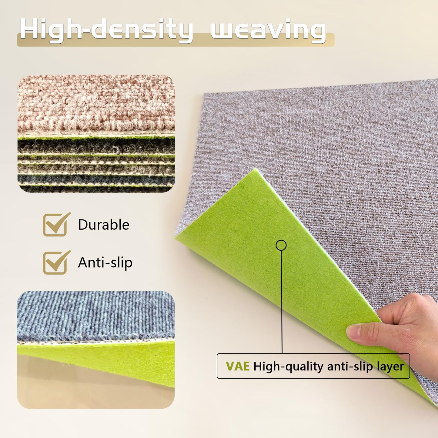 Carpet Tiles 20x20 Inch - Non-Slip Soft Square Flooring with FlexLok Tabs for Easy DIY Installation - Durable Office, Garage, Gym & Basement Floor Cover (Gray 32, suse 02)