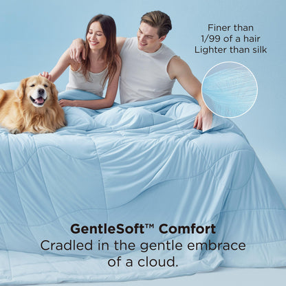 Bedsure Cooling Comforter Bundle Cooling Pillow Cases for Hot Sleepers with Dual-Sided Cool Tech, 2 Pack HA & Ceramides Infused Silky Cooling Pillowcases Soft for Skin & Hair, Blue & Pink, King Size
