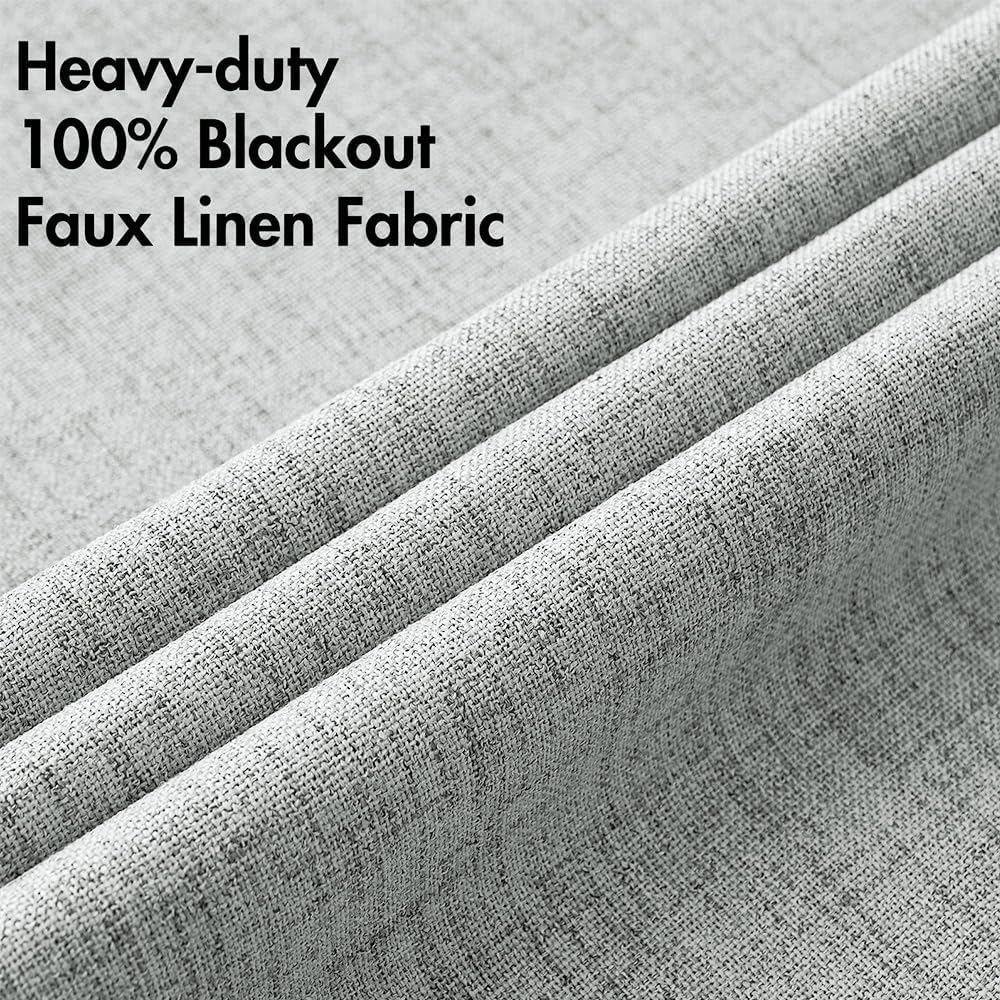 MIULEE Linen Curtains - 100% Blackout Thermal Insulated Drapes in Glacier Gray | 52 x 45 Inch (2 Panels)