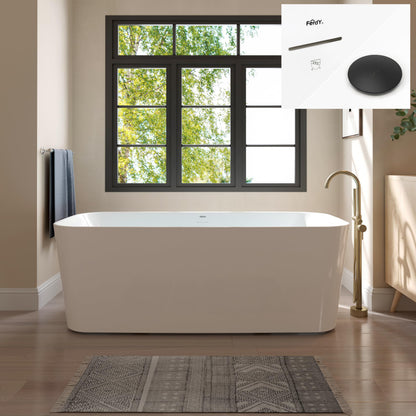 FerdY Maui 67" Acrylic Freestanding Bathtub, Contemporary Elegant Design Soaking Tub with Matte Black Drain and Minimalist Linear Design Overflow, Easy to Install