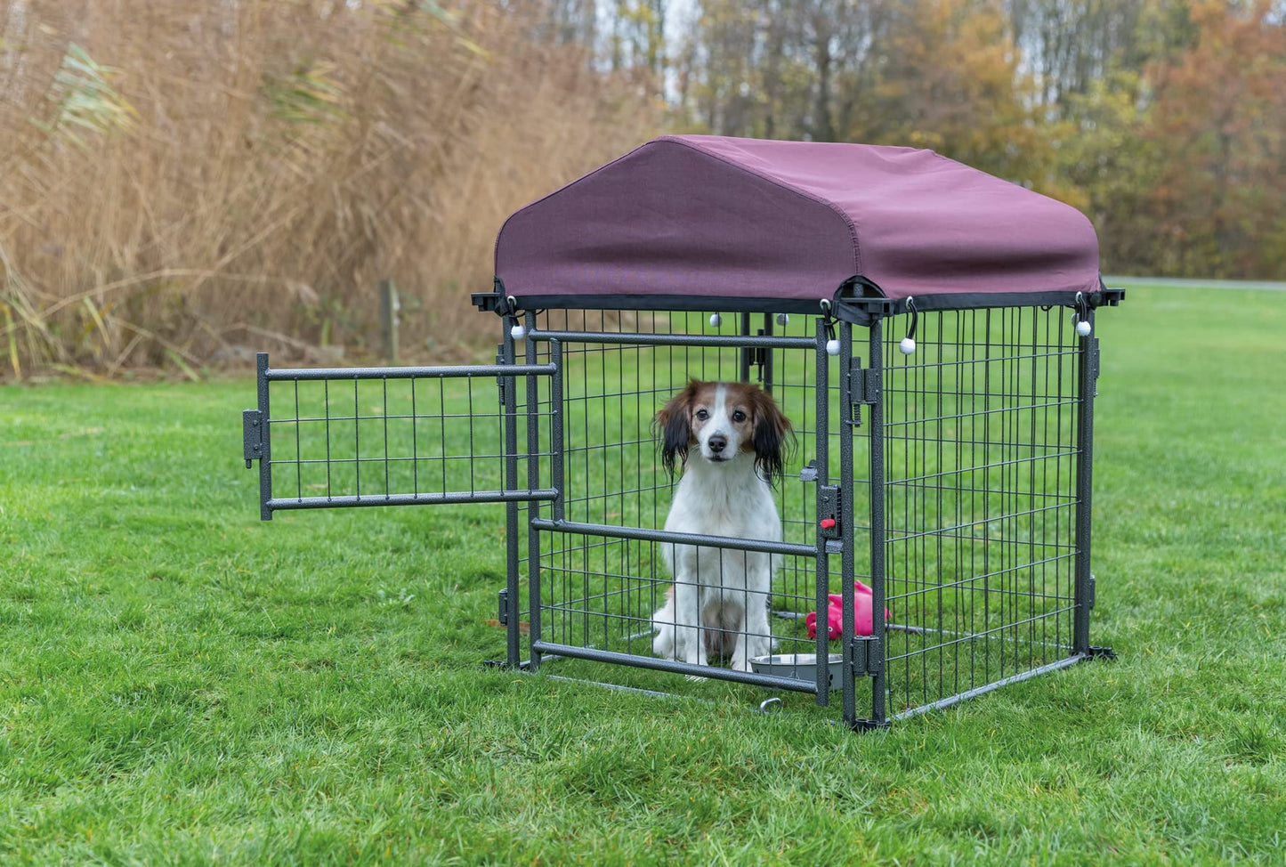 Trixie Deluxe Portable Dog Kennel S: 30 × 30 × 36 in – Foldable Heavy-Duty Steel Dog Enclosure with Weather-Protective Sunshade Cover – Expandable & Lockable Outdoor Dog Kennel – 1 x Kennel Set