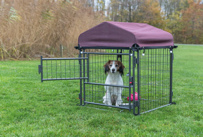 Trixie Deluxe Portable Dog Kennel S: 30 × 30 × 36 in – Foldable Heavy-Duty Steel Dog Enclosure with Weather-Protective Sunshade Cover – Expandable & Lockable Outdoor Dog Kennel – 1 x Kennel Set