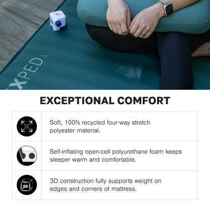 Exped MegaMat Medium Wide - Self Inflating Soft Car Sleeping Mat, 4” Foam Pad, Pump Included