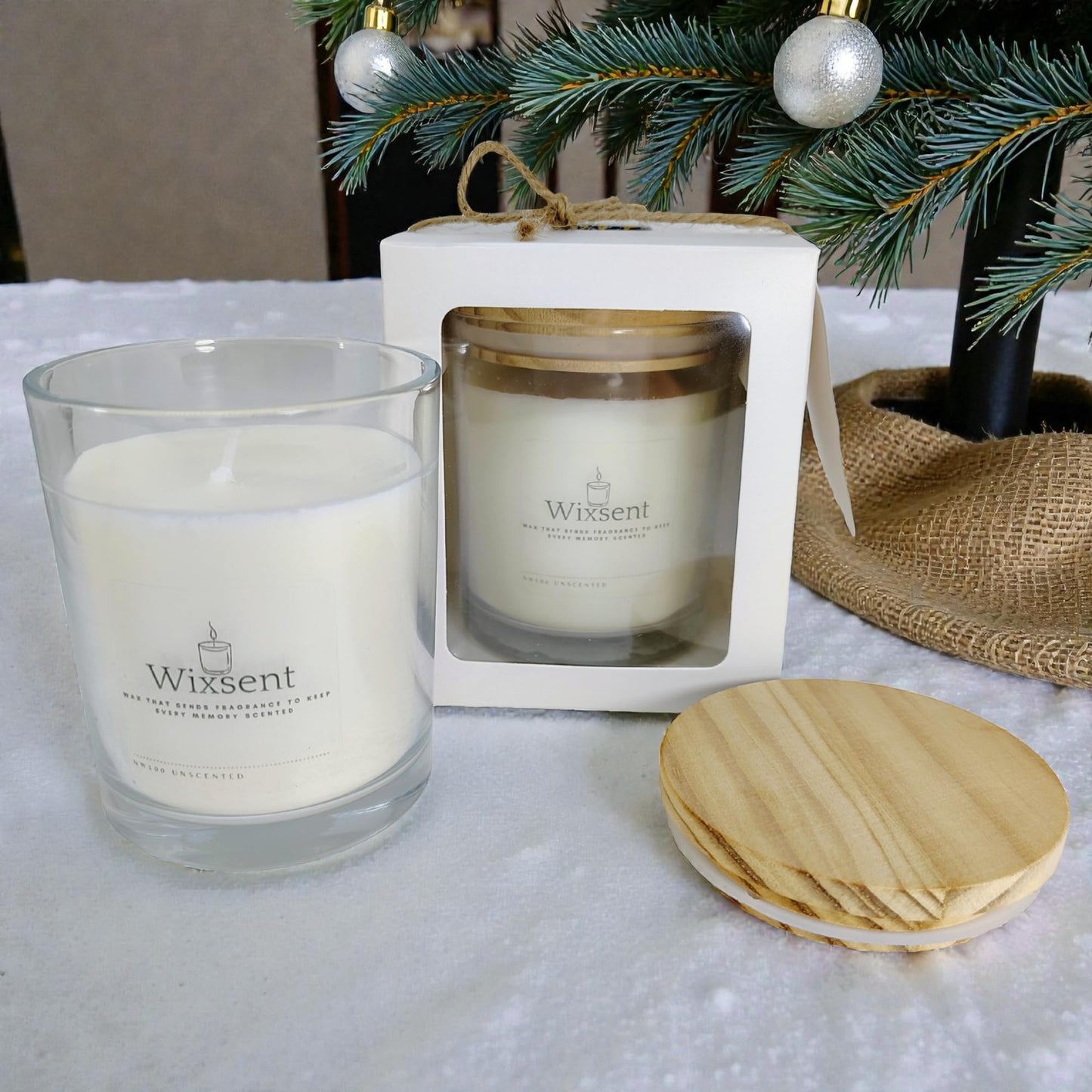 Wixsent Unscented Soy Wax Candle 7oz – Fragrance Free Clean Burn Candle in Clear Glass Jar with Bamboo Lid, Cotton Wick, Minimalist Gift Candle for Home with Gift Box