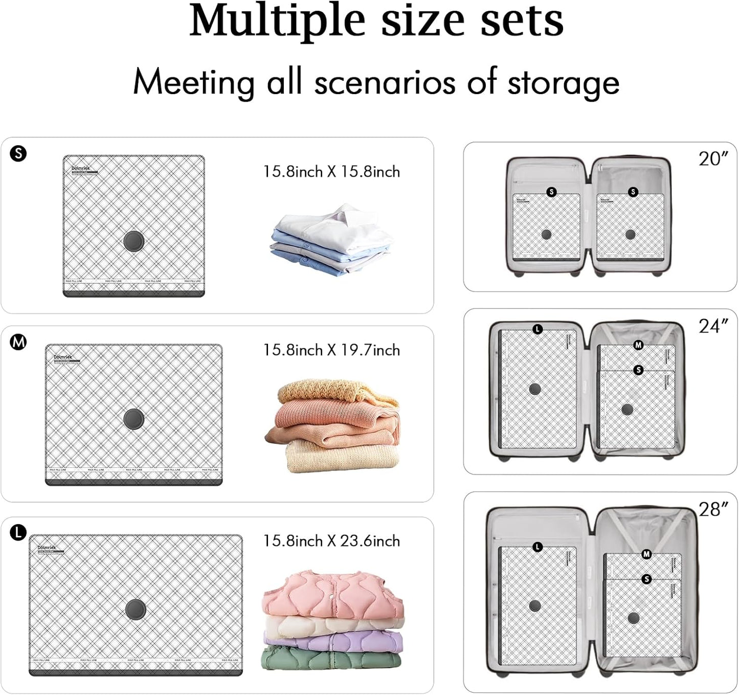 Travel Vacuum Storage Bags - 15 Pack Compression Seal Bags with USB Electric Pump | Space Saver for Clothes