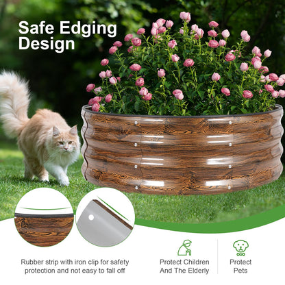 Permade Galvanized Raised Garden Bed- 2Pcs Metal Planter Boxes Outdoor | 12" Tall 36" Round Steel Raised Bed Kit & Fire Pit Ring for Gardening with Protective Tape for Vegetables (Wood Grain)