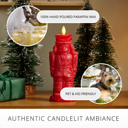 Luminara - Flameless Holiday LED Candle Battery Operated Moving Flame - Red Nutcracker - Pack of 1-3x7 - Unscented Indoor Realistic Flickering Safe