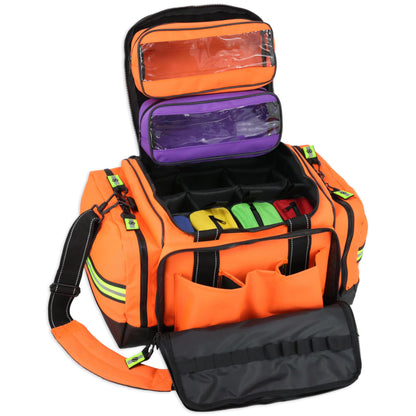 Lightning X LXMB35 EMT Trauma Bag – Large ALS Medical Bag with 6 Color-Coded Pouches, MOLLE Panel, Waterproof Bottom, Reflective EMS Gear for First Responders - ORANGE