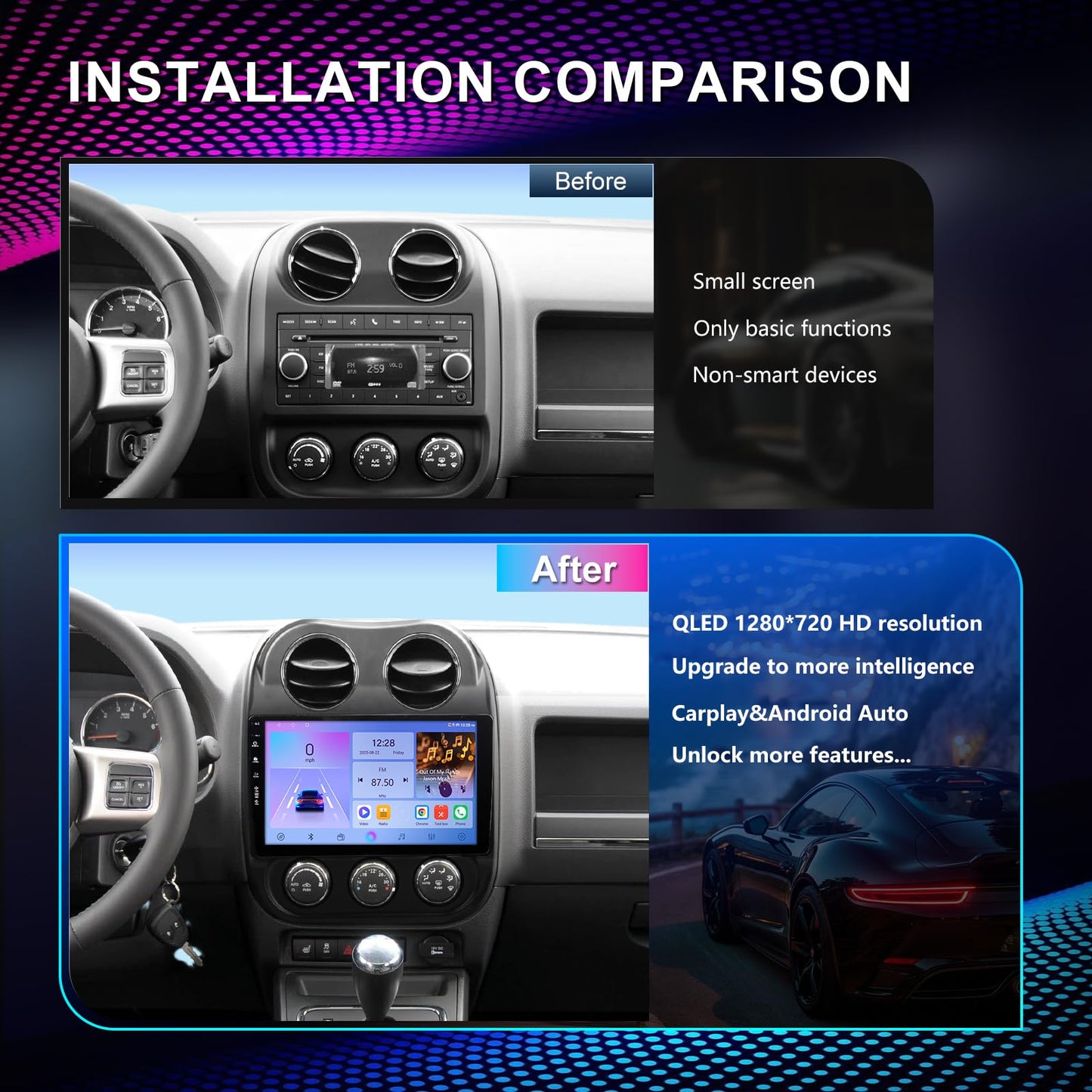 Car Radio Stereo for Jeep Compass Patriot 2010-2016,10" Android 13 Touchscreen Head Unit,Wireless CarPlay & Android Auto,GPS Navigation,HD Backup Camera,Mirror Link,WiFi 6,Bluetooth 5.4,FM,SWC
