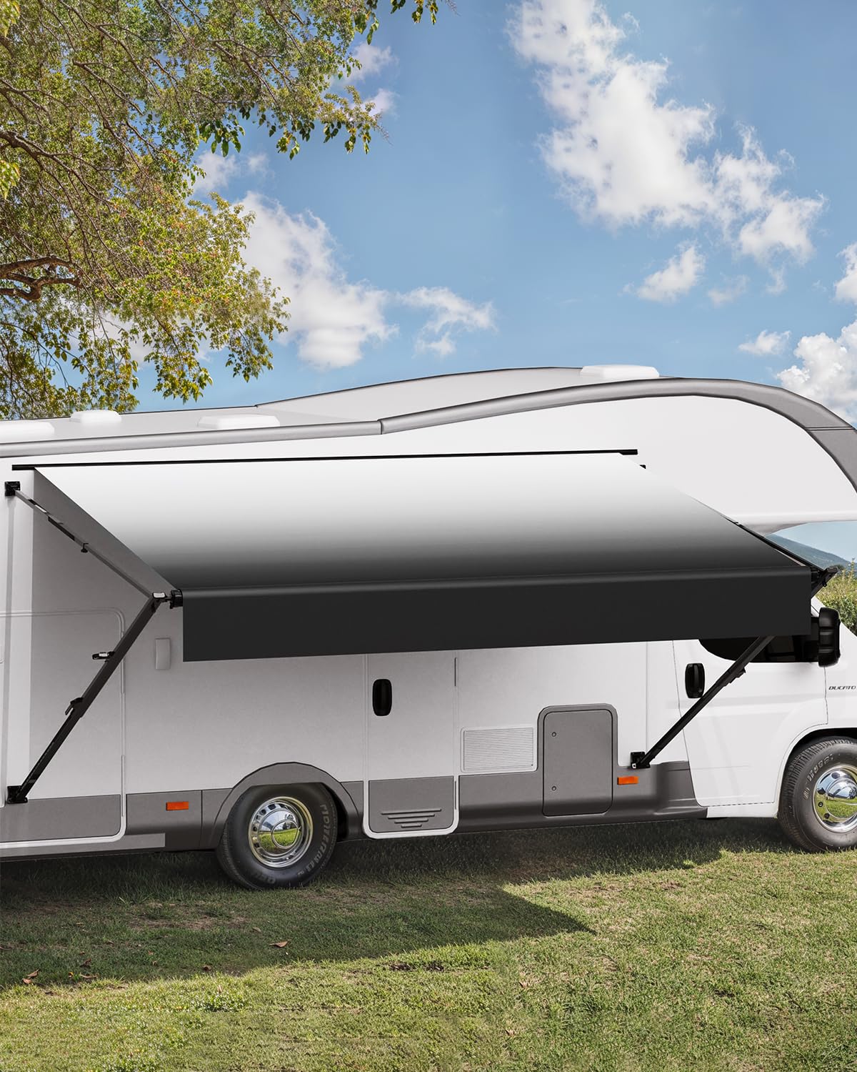 VEVOR Manual RV Awning Complete Kit, 14' Retractable Awning with Aluminum Alloy Frame, Outdoor Trailer Awning, Fit for Most RVs(Black Fade)