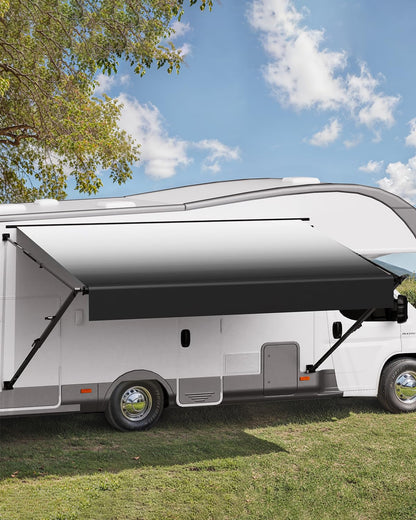 VEVOR Manual RV Awning Complete Kit, 14' Retractable Awning with Aluminum Alloy Frame, Outdoor Trailer Awning, Fit for Most RVs(Black Fade)