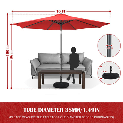 Sundale Outdoor Olefin 5-Year-Non-Fading 10FT Patio Umbrella with Sand Bag Base, Outdoor Umbrella with Tilt and Crank, Red