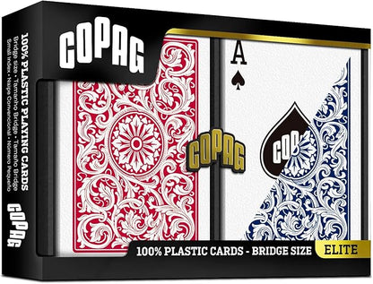 Copag 1546 Red/Blue Bridge Size Standard Index 100% Plastic Cards with Protective Plastic Case