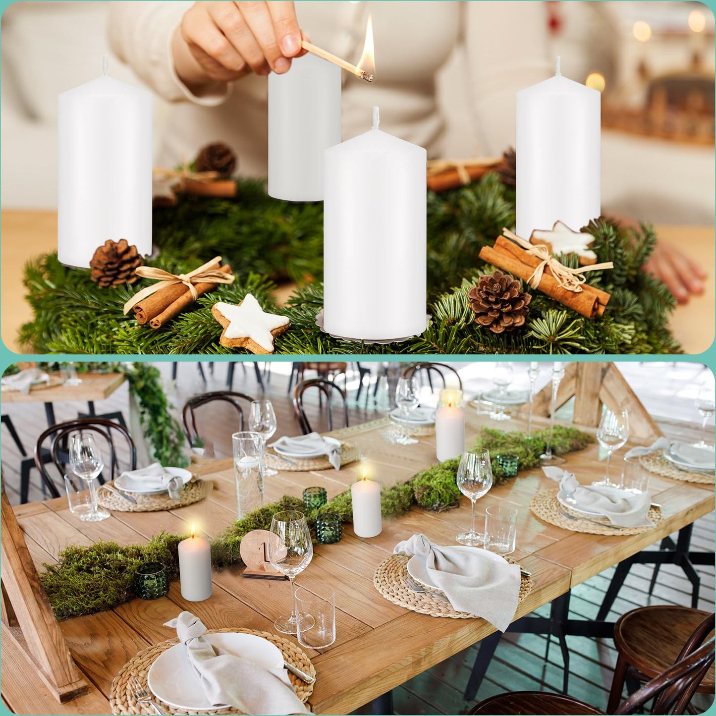 MTLEE 20 Pack White Pillar Candles Bulk, 2.7 x 5.1 Inches 50 Hour Long Burning Dripless Unscented Smokeless Wax Pillar Candles Set for Wedding Birthday Parties Dinner Church Home Emergency