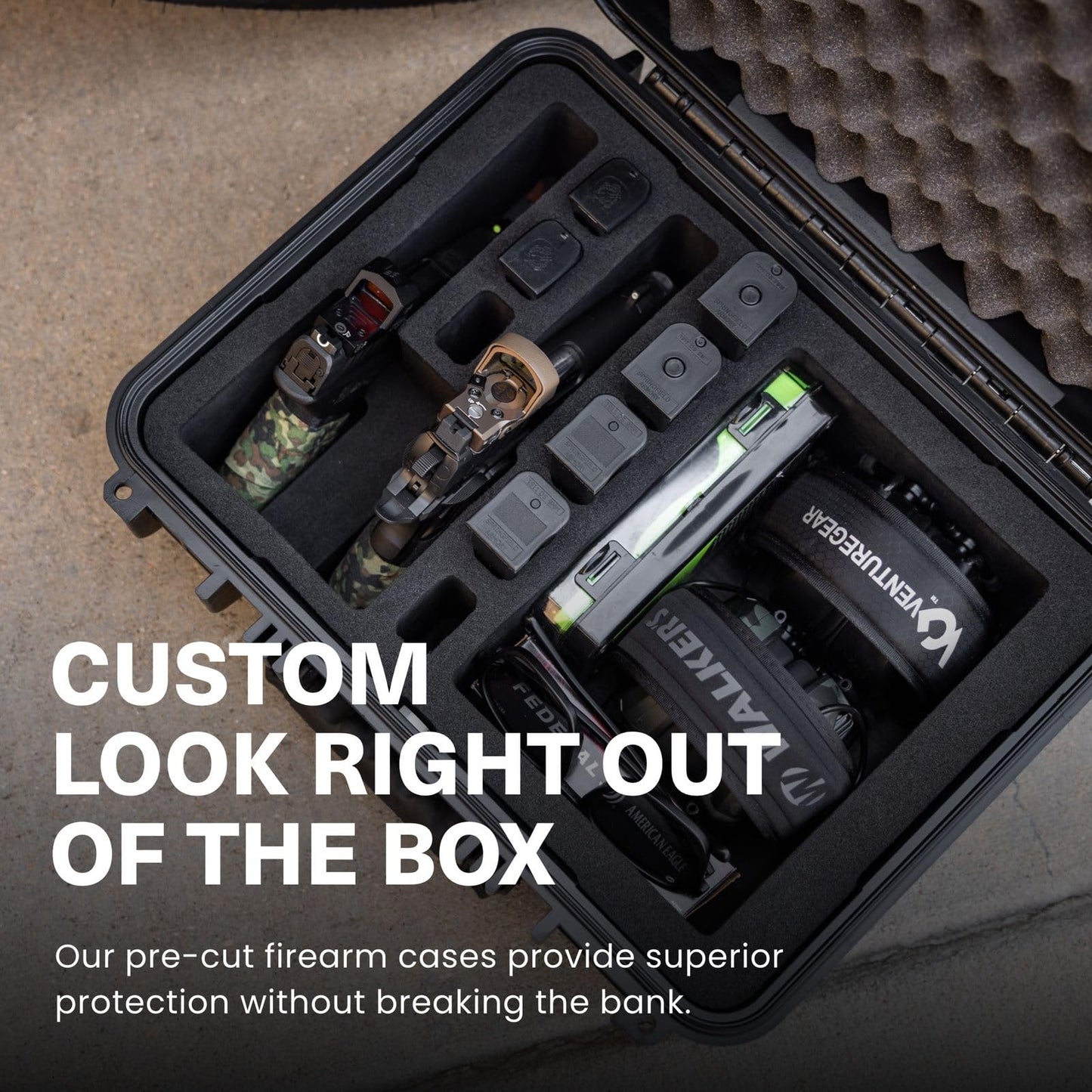 Condition 1 16" 2 Pistol Case, Model 179, Heavy Duty Waterproof Hard Gun Case with 8 Slot Mag with Pre-Cut Foam, 16" x 13" x 6.86"