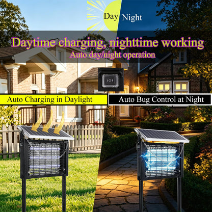 Solar Bug Zapper Outdoor, Pest Control Waterproof High Powered 4500v, Electric Mosquito Killer Rechargeable Mosquito Zapper Fly Trap for Terrace Garden Backyard, Patio Rv Approx 323-753 sq ft