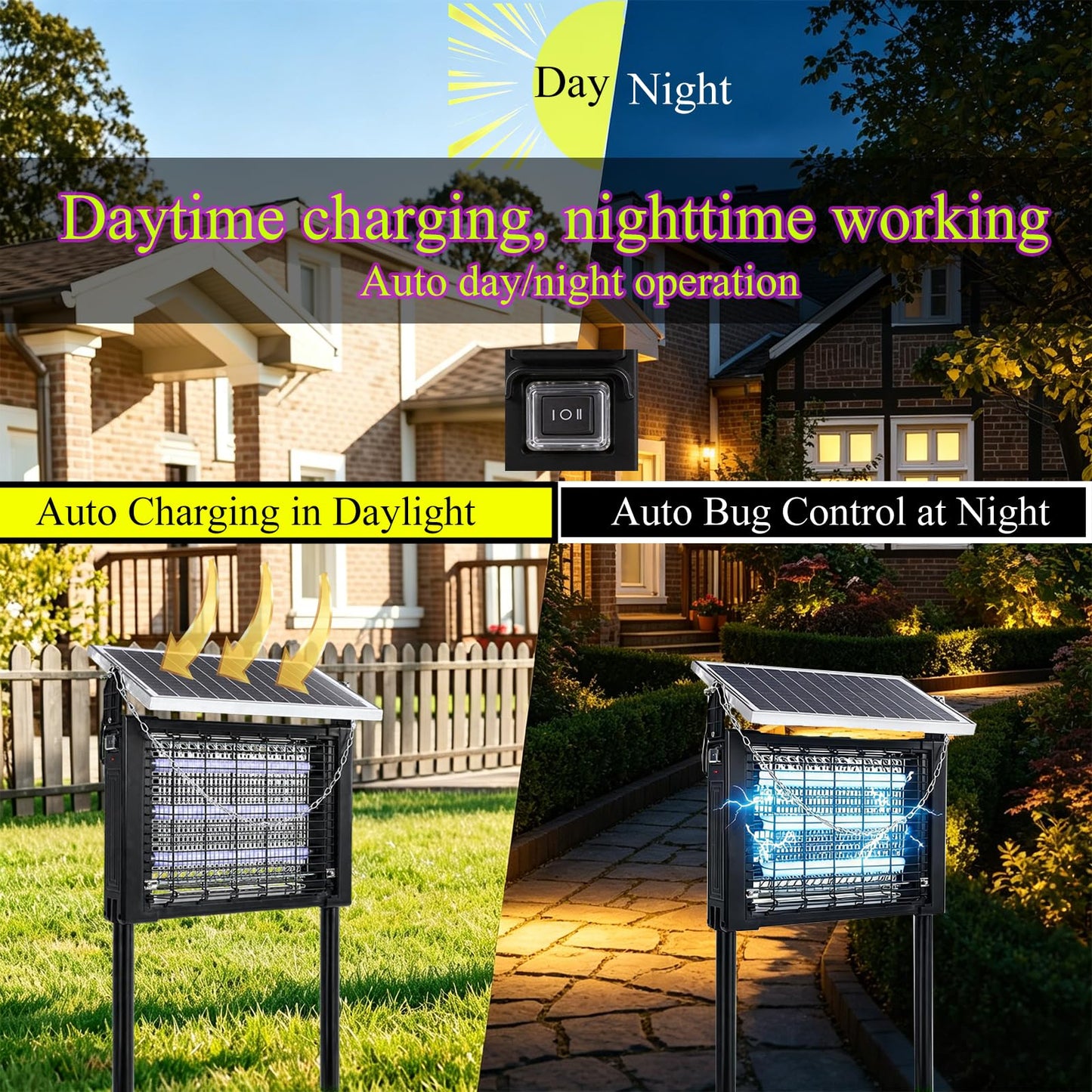 Solar Bug Zapper Outdoor, Pest Control Waterproof High Powered 4500v, Electric Mosquito Killer Rechargeable Mosquito Zapper Fly Trap for Terrace Garden Backyard, Patio Rv Approx 323-753 sq ft