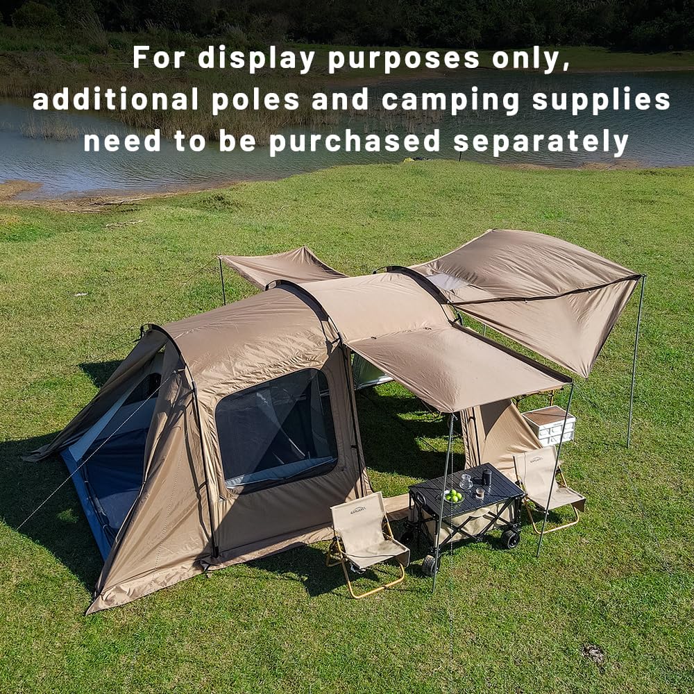Outdoor Camping Tent 6 Person, Large Family Tunnel Tent with 4 Door 2 Window