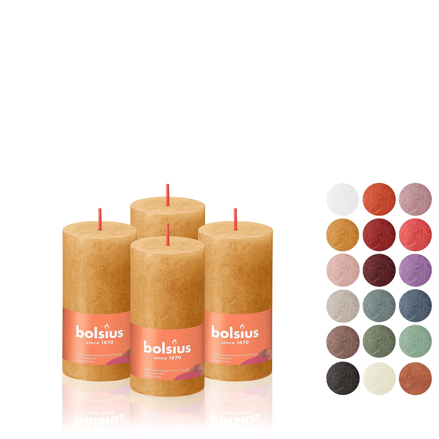 BOLSIUS 4 Pack Yellow Rustic Pillar Candles - 2 X 4 Inches - Premium European Quality - Includes Natural Plant-Based Wax - Unscented Dripless Smokeless 30 Hour Party Décor and Wedding Candles