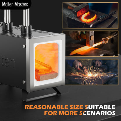 MMasters 2 Burner Propane Forge Kit – Square Mini Gas Forge with Base for Knife Making, Blacksmithing & Farrier Tools