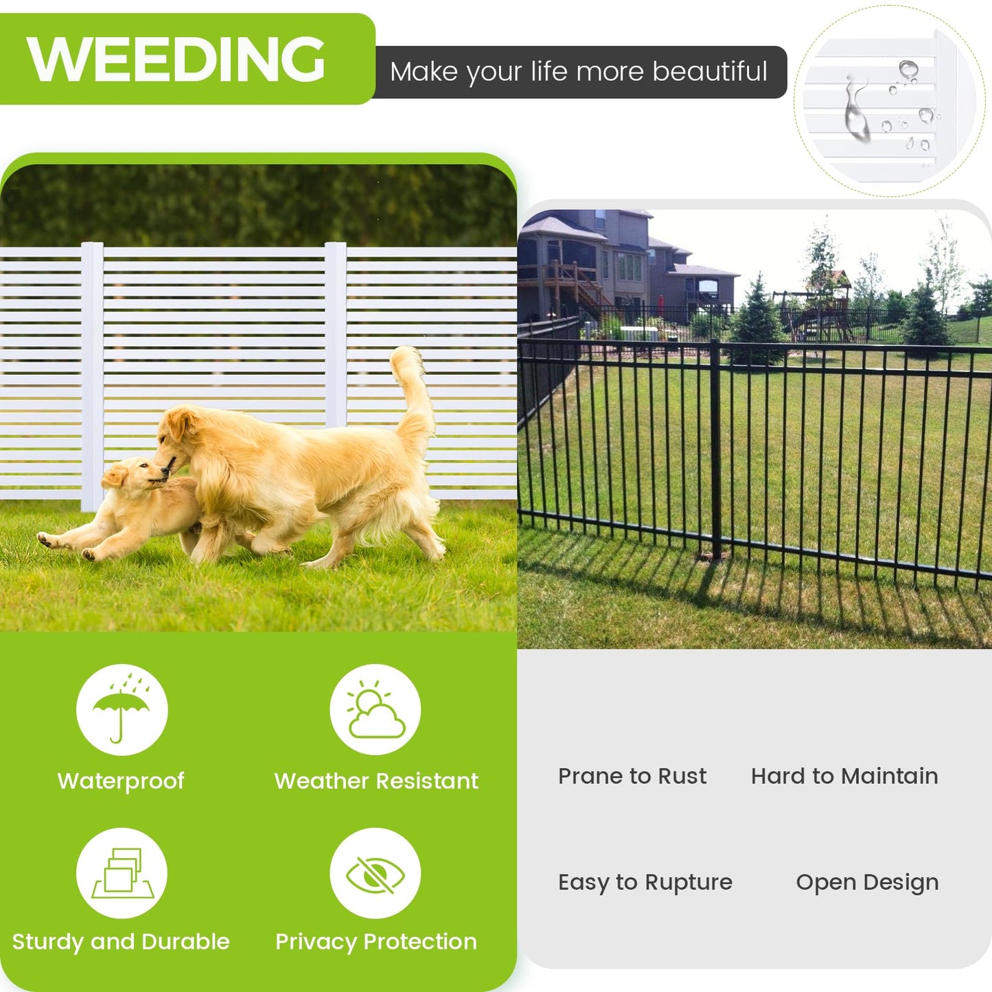WEEDING Air Conditioner Fence 48" W X 48" H Trash Can Fence Pool Equipment Enclosure Vinyl Privacy Fence Outdoor No Dig Privacy Fence 3 Panels with Metal Stake, White