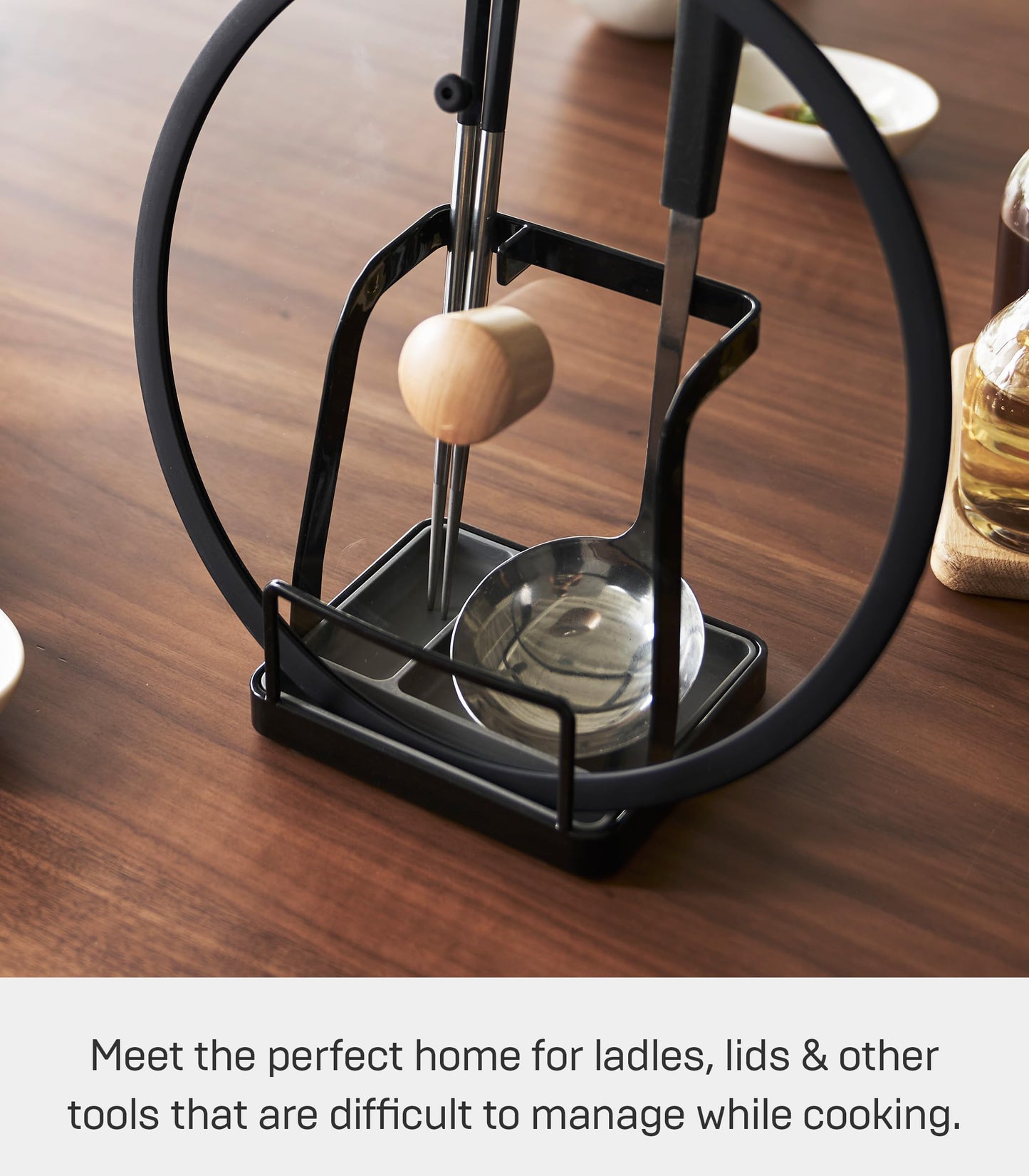 Yamazaki Home Tower Lid & Ladle Stand - Large, Kitchen Stand For Utensils, Lids, And Cookbooks, Heat-Resistant Kitchen Stand - Steel