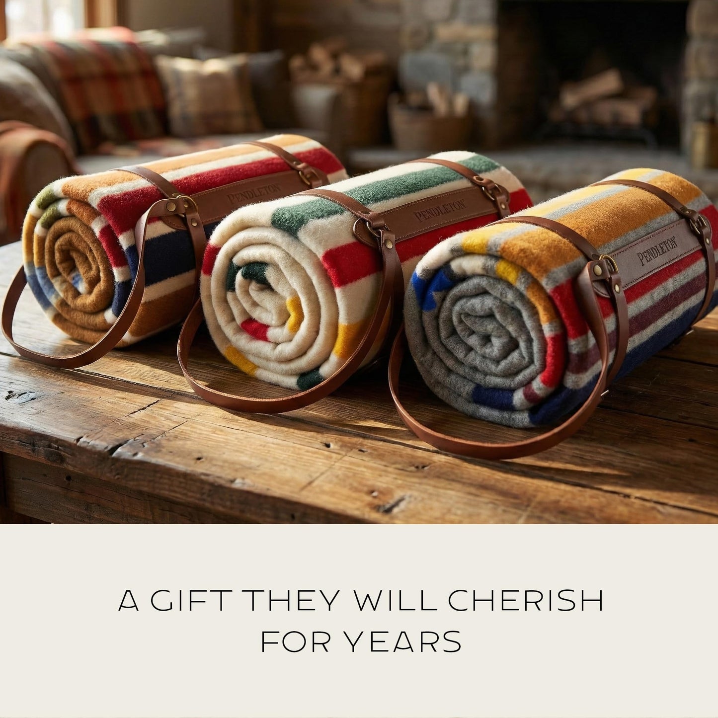 Pendleton National Park Throw with Leather Carrier 54" x 72" - Premium Wool Throw, Iconic Stripes, Durable Blanket for Home & Outdoor Adventures - Yosemite