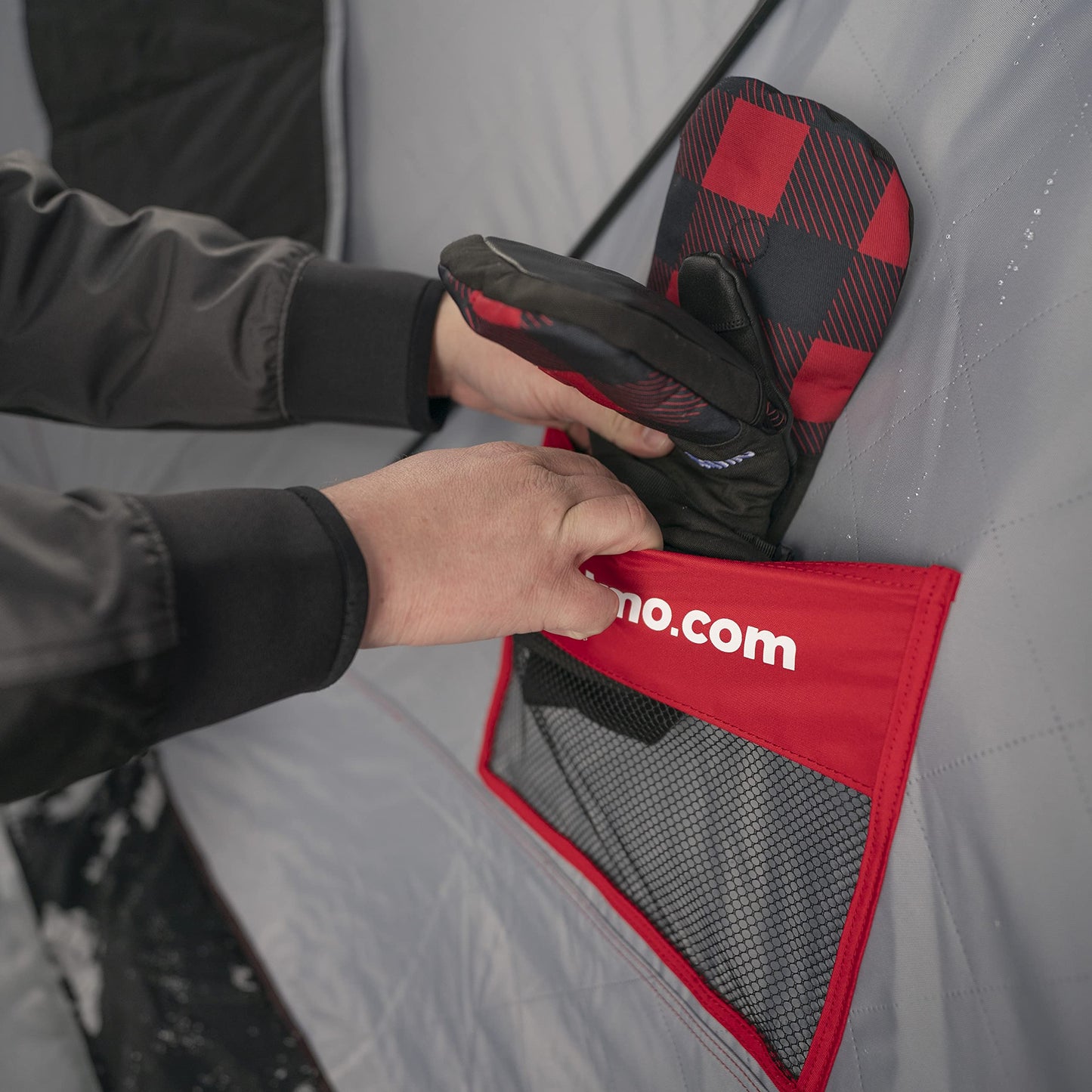 Eskimo Outbreak 650XD Pop-up Portable Insulated Ice Fishing Shelter, 94 sq ft. Fishable Area, 5-7 Person, Red/Black, 143" x 135"
