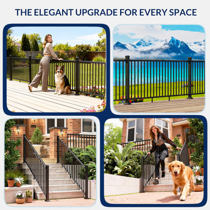 Egadis 36 in. H x 8 ft. W Black Deck Railing Kit with 2 Post, Textured AAMA 2604 Powder-Coat Finish Modular Aluminum Railing System for Outdoor Decks, Porches & Balconies(1 Panel, 2 Post)