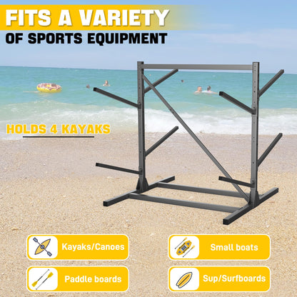 Ultrawall Kayak Storage Rack, Freestanding Kayak Racks for Garage, Adjustable Kayak Stand, Heavy Duty Paddle Board Rack for Kayak, Canoe, Surfboard, 440lbs Capacity, 2 Levels for 4 Kayaks