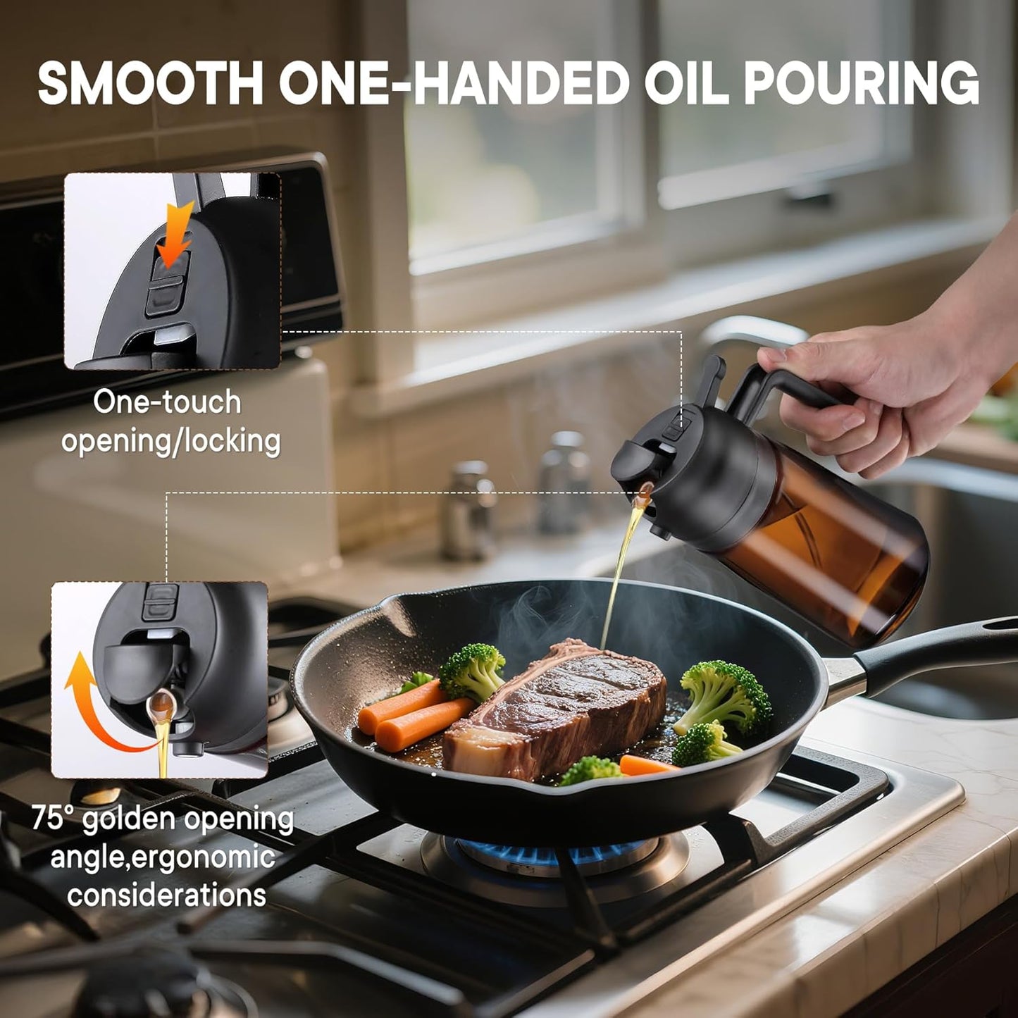 LAKUMIQI Olive Oil Sprayer - 2-in-1 Glass Dispenser & Cooking Mister, 16oz, Non-Aerosol, Leak-Resistant