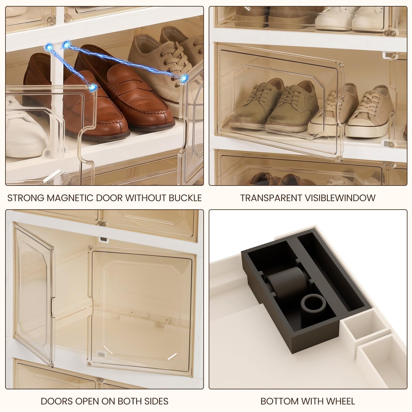 Tykacna Foldable Shoe Rack Organizer with Magnetic Clear Doors, 9 Tier Collapsible Shoe Storage Cabinet, Large Plastic Portable Shoe Box with Wheels for Closet, Entryway, Bedroom, Fits 18 Pairs