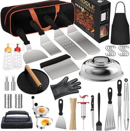 Blackstone Griddle Accessories Kit - 134 Pcs Hibachi Grill Tools with Spatula, Basting Cover & Burger Press