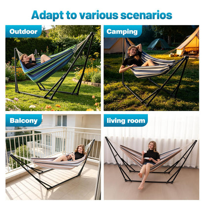 LIEVIM Portable Hammock with Stand for Outside Foldable,Frabic Tension Adjustable Indoor,Carrying Bag Included, 616 lbs Weight Capacity, Suitable Garden Yard Outdoor Inhouse Cyan