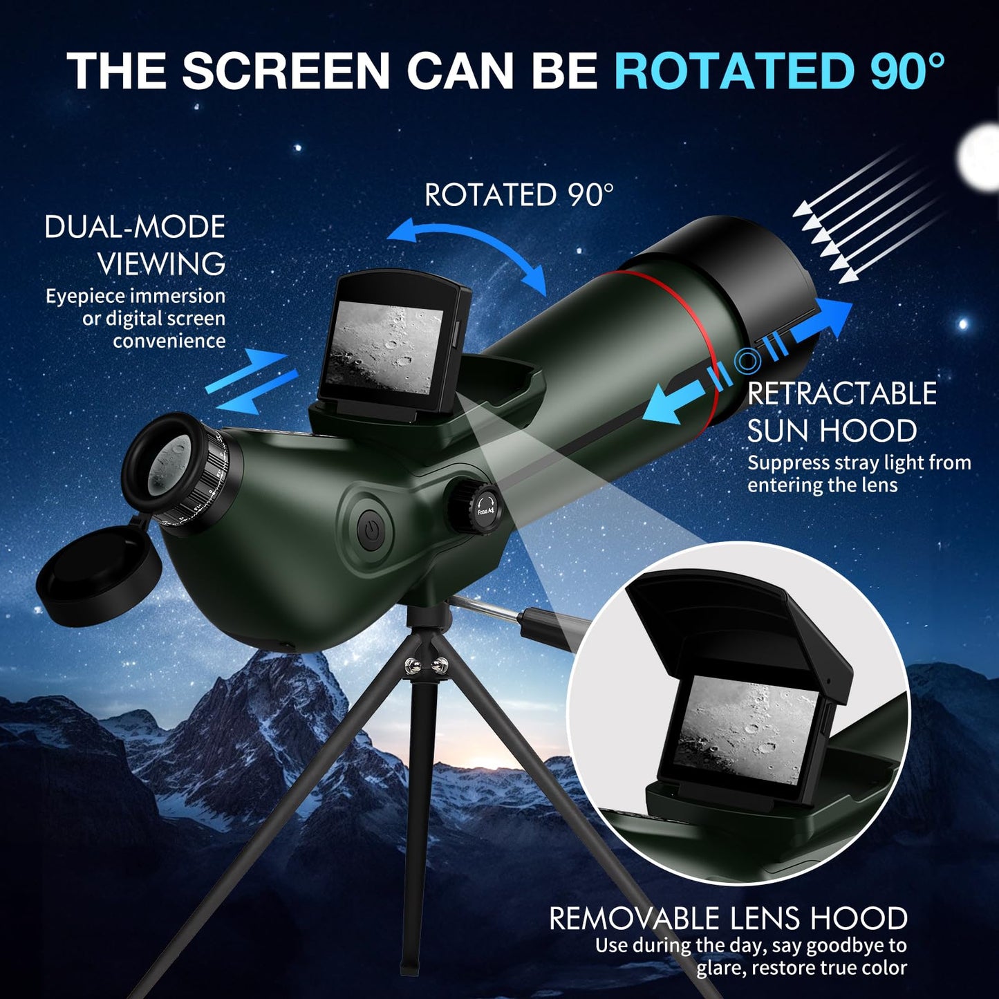 Smart Telescope with Desktop Tripod,Electronic Telescopes with 4K Astrophotography Camera,78mm Large Objective Lens, Portable Refractor Telescope Bird Watching, Wildlife Viewing