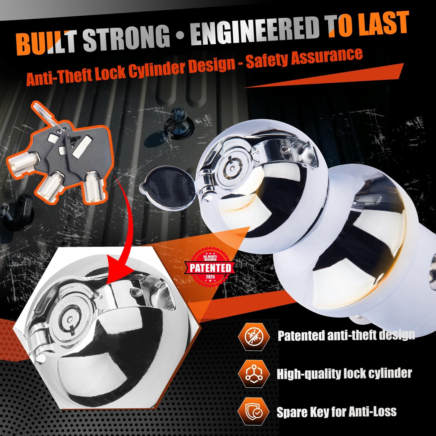38K Anti-Theft Lock Gooseneck Hitch Kit for Ram 2500, Ram 3500 2013-2024 Puck System, Lockable 2-5/16’‘ Gooseneck Ball, Triple-Ball Retention, 2pcs Safety Chain Anchors, Upgraded Version of 60618