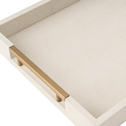 White Leather Large Ottoman Tray for Living Room,Stylish Square Decorative Tray for Coffee Table,Versatile Serving Trays with Handles for Party