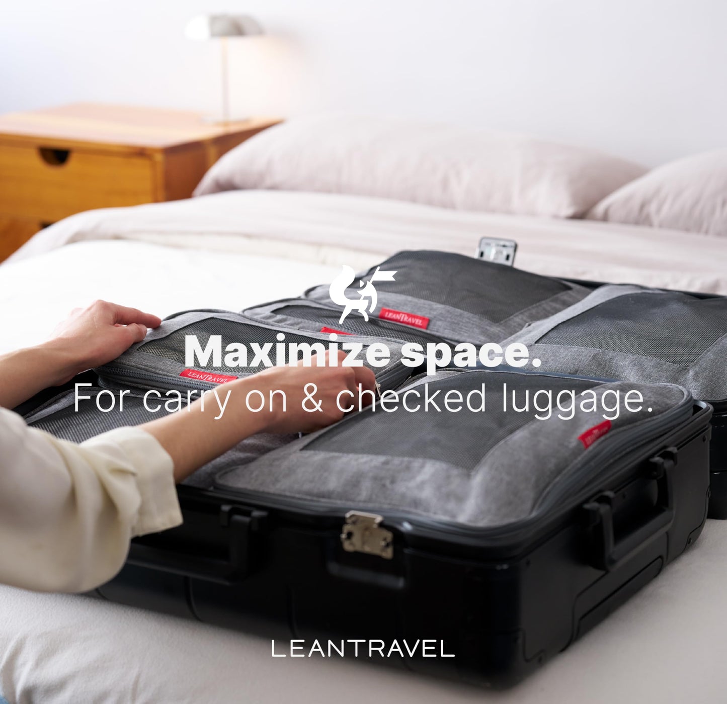 LeanTravel Compression Packing Cubes for Travel Organizers with Double Zipper (12-Pack Grey-Black)