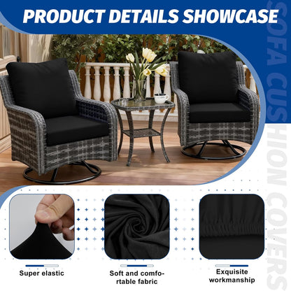 Skiennix Patio Stretch Cushion Covers - Washable Outdoor Sofa Slipcovers for Furniture (4 Pack, Black)