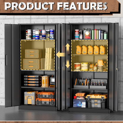 INTERGREAT Metal Storage Cabinet, 72” H Storage Cabinet with 2 Doors and 4 Adjustable Shelves for Office, Home, Garage, Pantry (Assembly Required, Black)